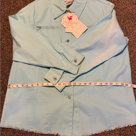 Quacker Factory Womens Jean Jacket Embellishments Jewels Frayed Hem size XL Blue - Picture 7 of 9